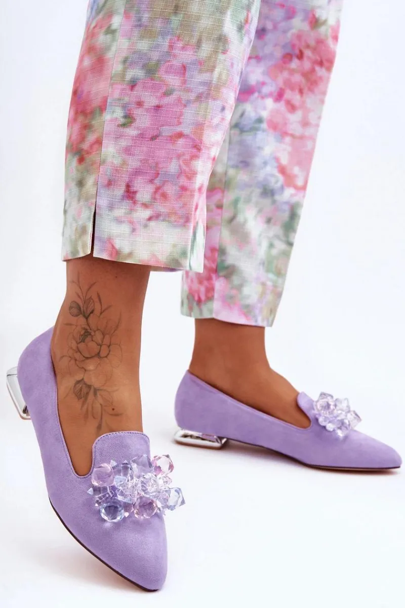 Best Boto Damskie Mokasyny Z Ozdobami Na Płaskim Obcasie Fioletowe Sloane