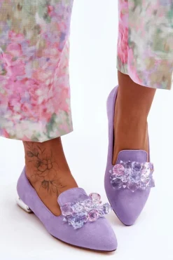 Best Boto Damskie Mokasyny Z Ozdobami Na Płaskim Obcasie Fioletowe Sloane