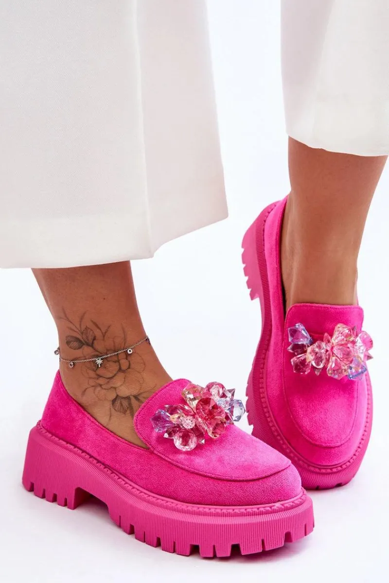 Outlet Damskie Mokasyny Z Ozdobnymi Kryształami Różowe Avril Damskie Mokasyny Damskie Skórzane|Mokasyny Na Platformie
