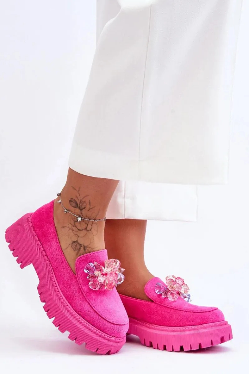 Outlet Damskie Mokasyny Z Ozdobnymi Kryształami Różowe Avril Damskie Mokasyny Damskie Skórzane|Mokasyny Na Platformie