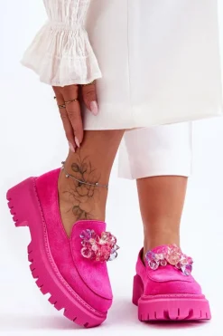 Outlet Damskie Mokasyny Z Ozdobnymi Kryształami Różowe Avril Damskie Mokasyny Damskie Skórzane|Mokasyny Na Platformie