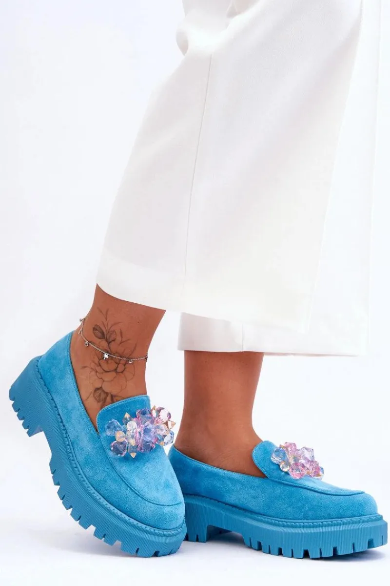 Mokasyny Damskie Skórzane|Mokasyny Na Platformie>Boto Damskie Mokasyny Z Ozdobnymi Kryształami Niebieskie Avril