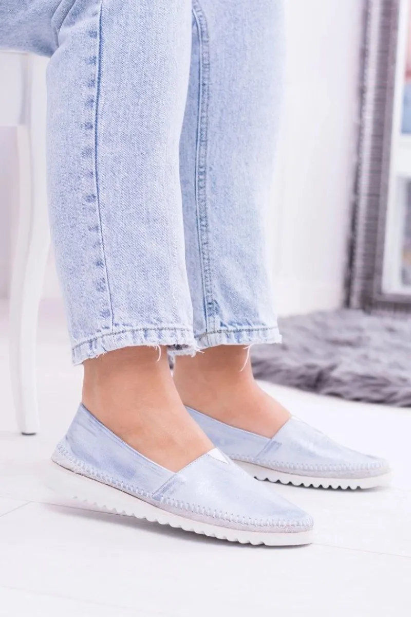 Best Boto Damskie Niebieskie Skórzane Slip On Frela