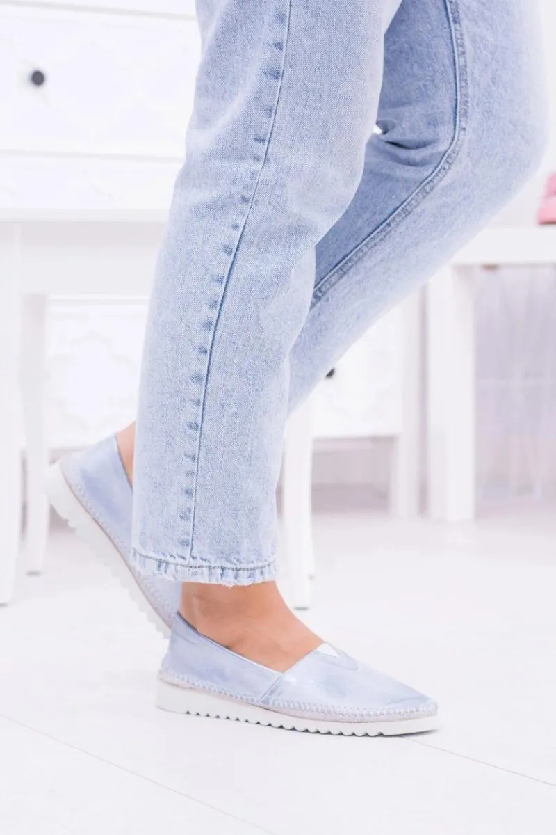 Best Boto Damskie Niebieskie Skórzane Slip On Frela