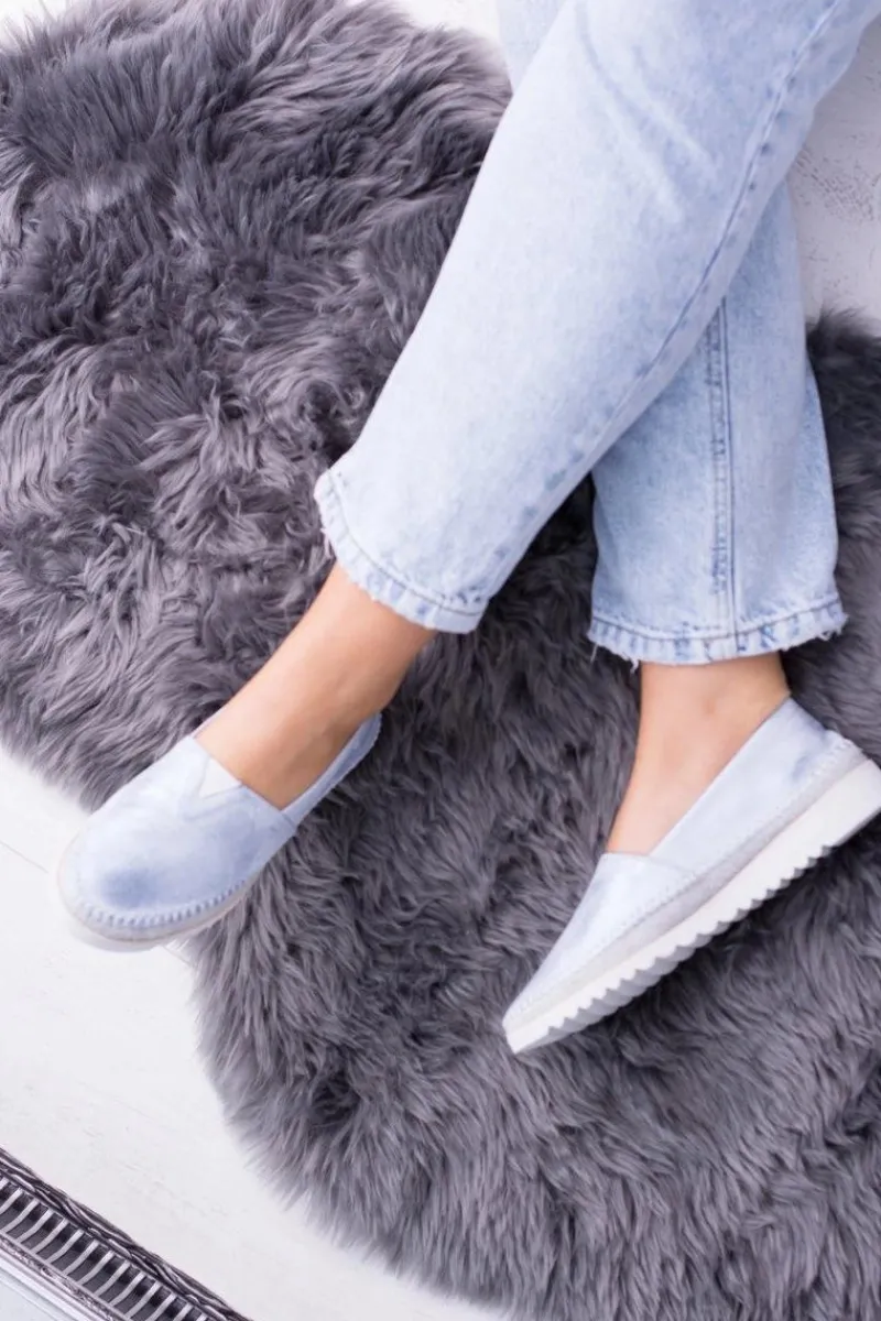Best Boto Damskie Niebieskie Skórzane Slip On Frela