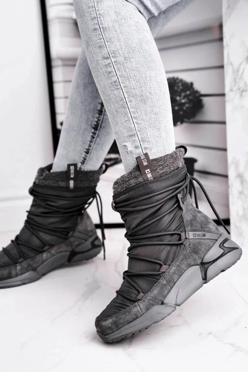 Sale Damskie Śniegowce Big Star Szare GG274629 Damskie Śniegowce Damskie