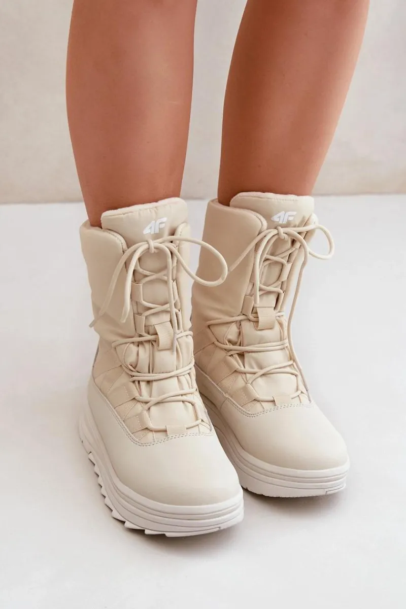 Discount 4F Damskie Śniegowce INUA Z Ociepliną Primaloft RAW2SBSF012 Beżowe