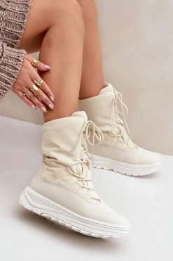 Discount 4F Damskie Śniegowce INUA Z Ociepliną Primaloft RAW2SBSF012 Beżowe