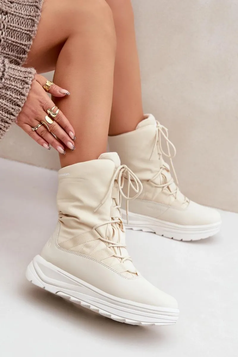 Discount 4F Damskie Śniegowce INUA Z Ociepliną Primaloft RAW2SBSF012 Beżowe