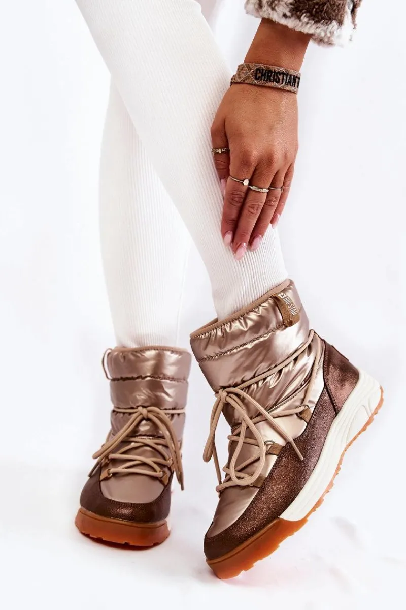 Śniegowce Damskie>Big Star Shoes Damskie Śniegowce Memory Foam Big Star KK274276 Złoto-Brązowe