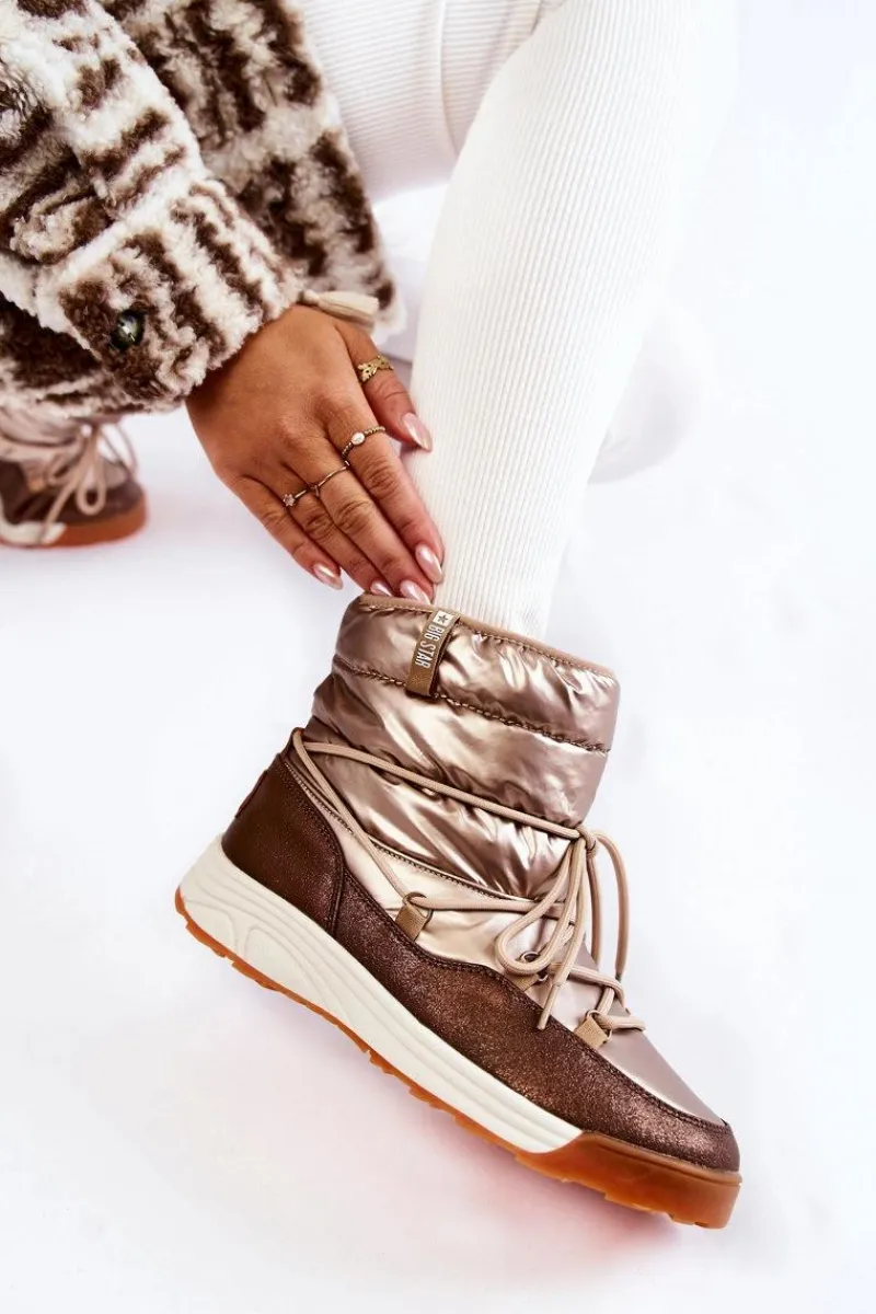 Śniegowce Damskie>Big Star Shoes Damskie Śniegowce Memory Foam Big Star KK274276 Złoto-Brązowe