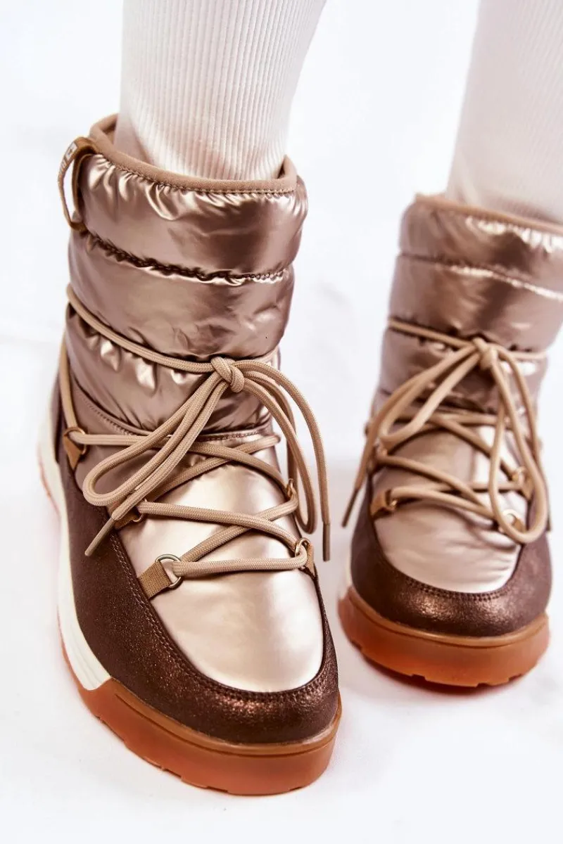 Śniegowce Damskie>Big Star Shoes Damskie Śniegowce Memory Foam Big Star KK274276 Złoto-Brązowe