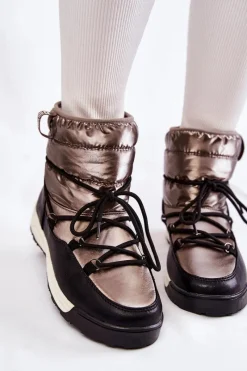 Sale Big Star Shoes Damskie Śniegowce Memory Foam Big Star KK274275 Srebrno-Czarne