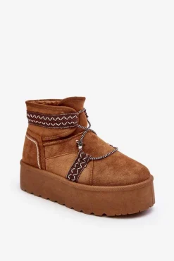 Śniegowce Damskie>Boto Damskie Śniegowce Na Grubej Podeszwie Z Wiązaniem Camel Milson