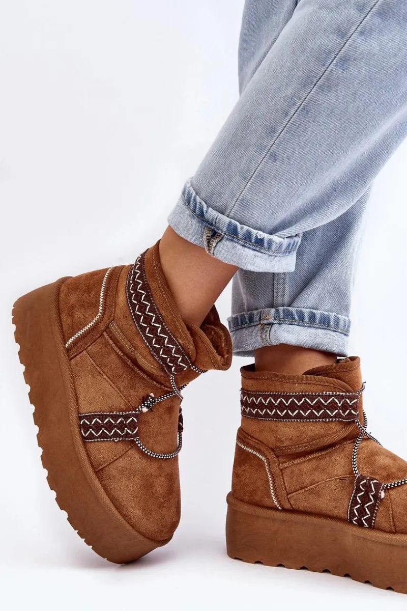 Śniegowce Damskie>Boto Damskie Śniegowce Na Grubej Podeszwie Z Wiązaniem Camel Milson