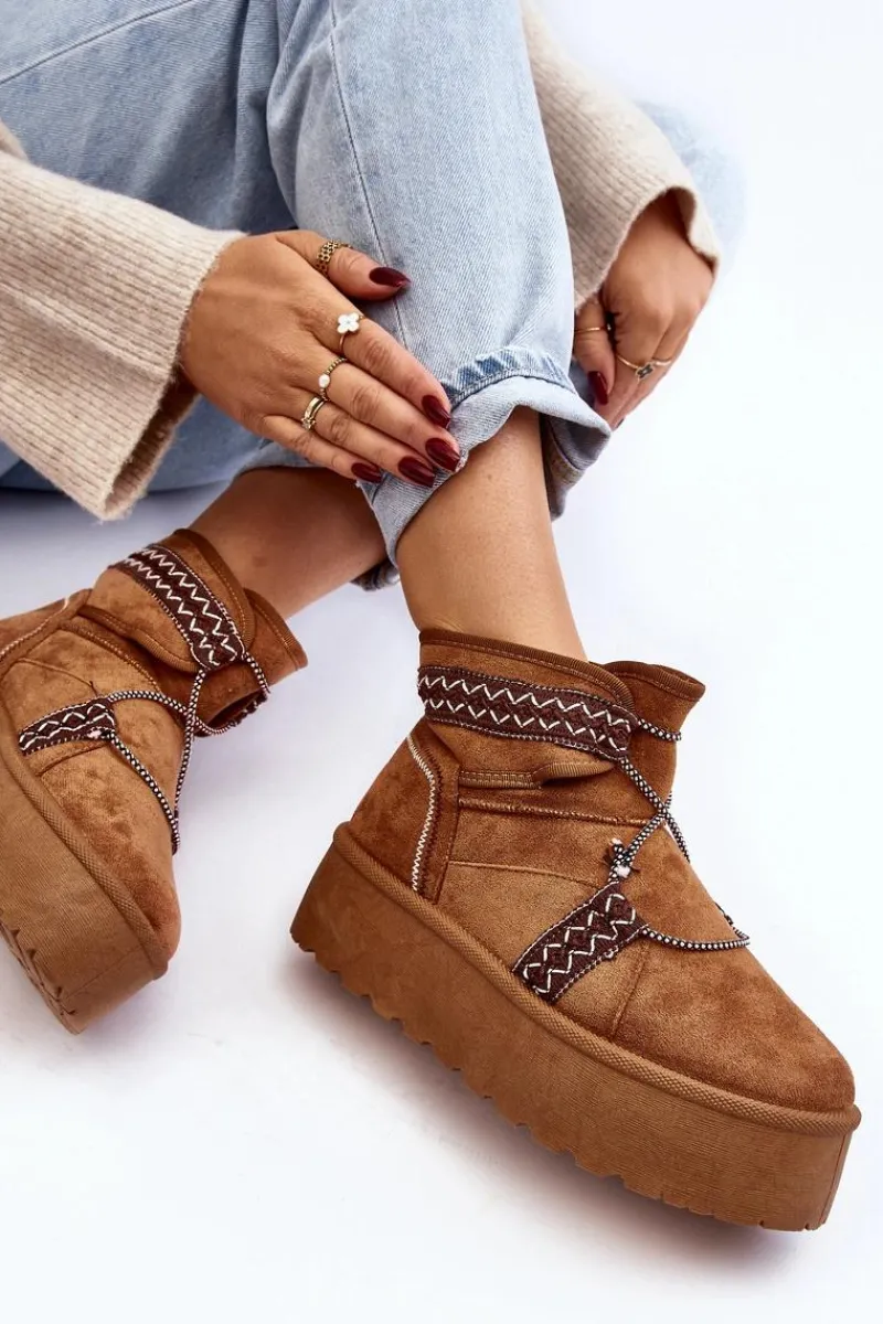 Śniegowce Damskie>Boto Damskie Śniegowce Na Grubej Podeszwie Z Wiązaniem Camel Milson