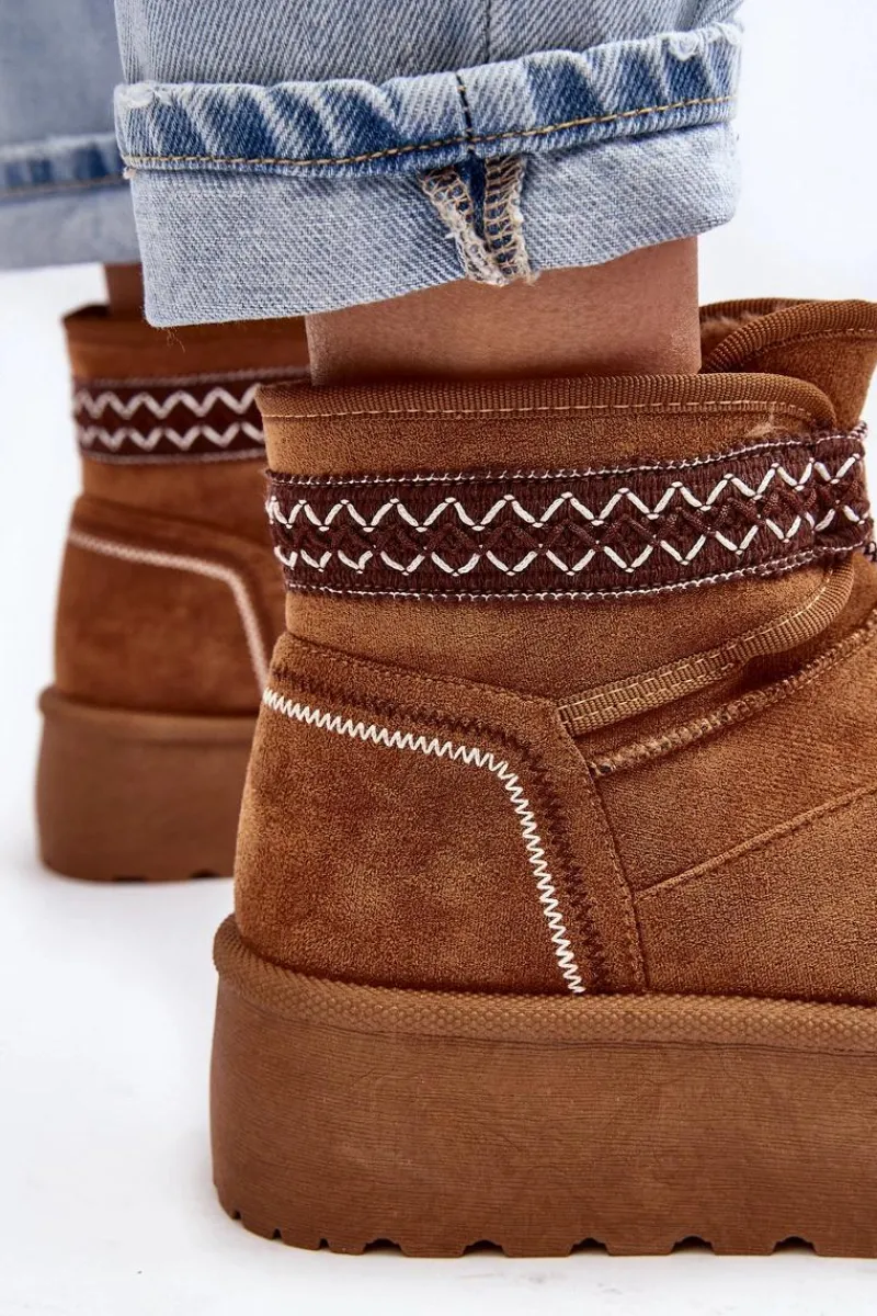 Śniegowce Damskie>Boto Damskie Śniegowce Na Grubej Podeszwie Z Wiązaniem Camel Milson