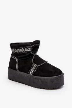 Discount Boto Damskie Śniegowce Na Grubej Podeszwie Z Wiązaniem Czarne Milson