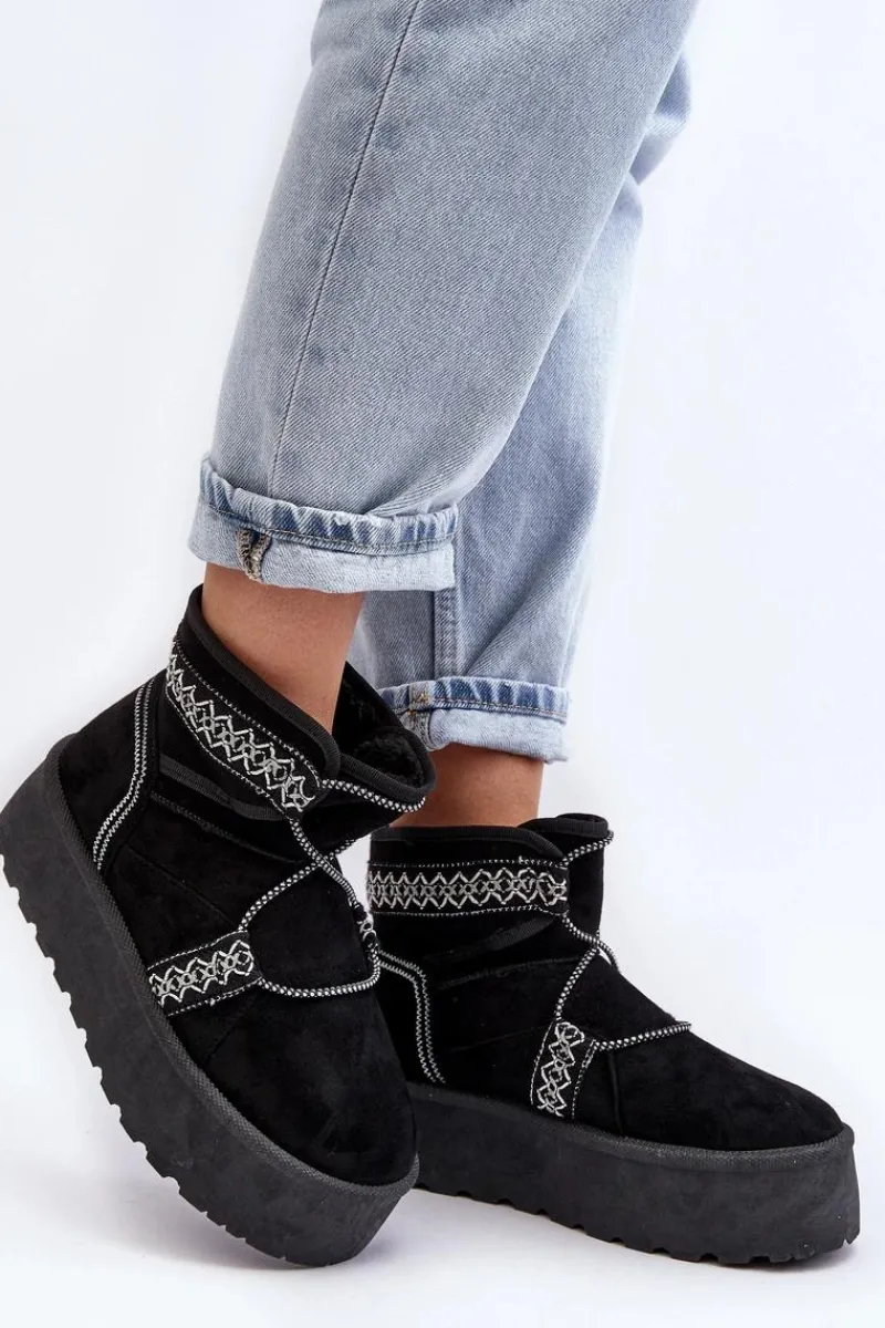 Discount Boto Damskie Śniegowce Na Grubej Podeszwie Z Wiązaniem Czarne Milson