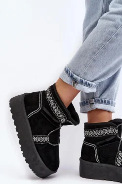 Discount Boto Damskie Śniegowce Na Grubej Podeszwie Z Wiązaniem Czarne Milson