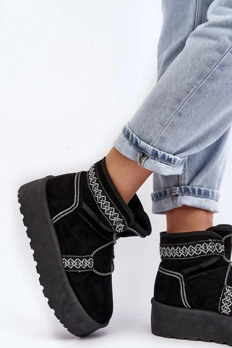 Discount Boto Damskie Śniegowce Na Grubej Podeszwie Z Wiązaniem Czarne Milson