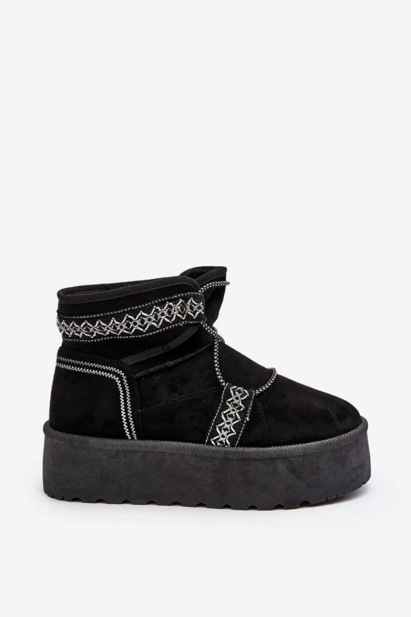 Discount Boto Damskie Śniegowce Na Grubej Podeszwie Z Wiązaniem Czarne Milson