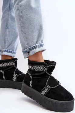 Discount Boto Damskie Śniegowce Na Grubej Podeszwie Z Wiązaniem Czarne Milson