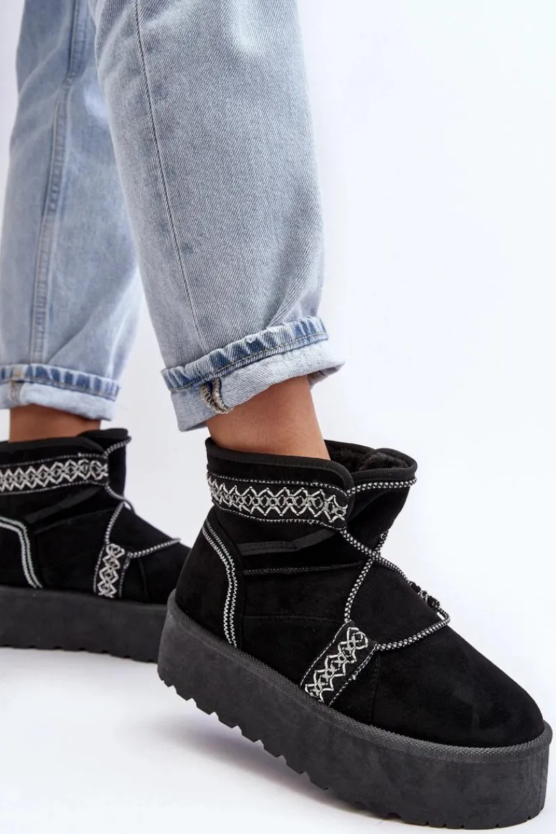 Discount Boto Damskie Śniegowce Na Grubej Podeszwie Z Wiązaniem Czarne Milson