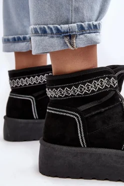 Discount Boto Damskie Śniegowce Na Grubej Podeszwie Z Wiązaniem Czarne Milson