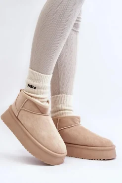 Śniegowce Damskie>Boto Damskie Śniegowce Na Grubej Podeszwie Beżowe Caliksa Beżowy