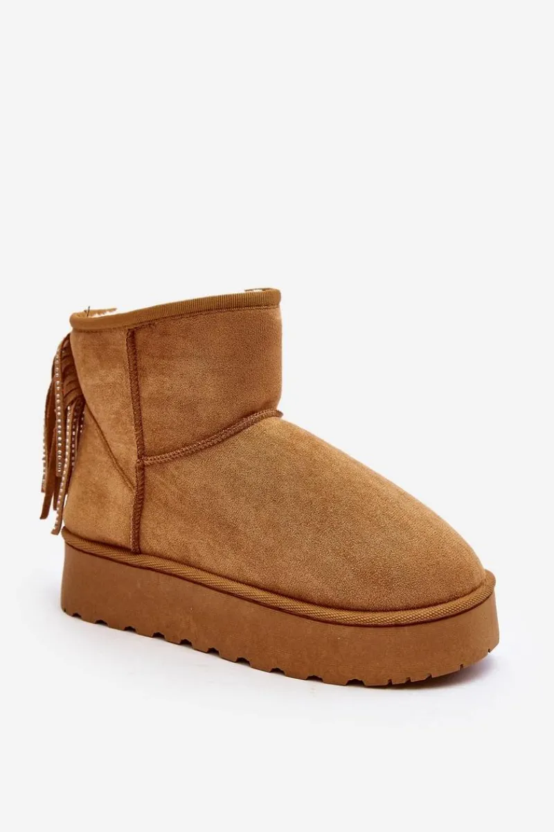 Śniegowce Damskie>Boto Damskie Śniegowce Na Masywnej Platformie Z Frędzlami Camel Lirico