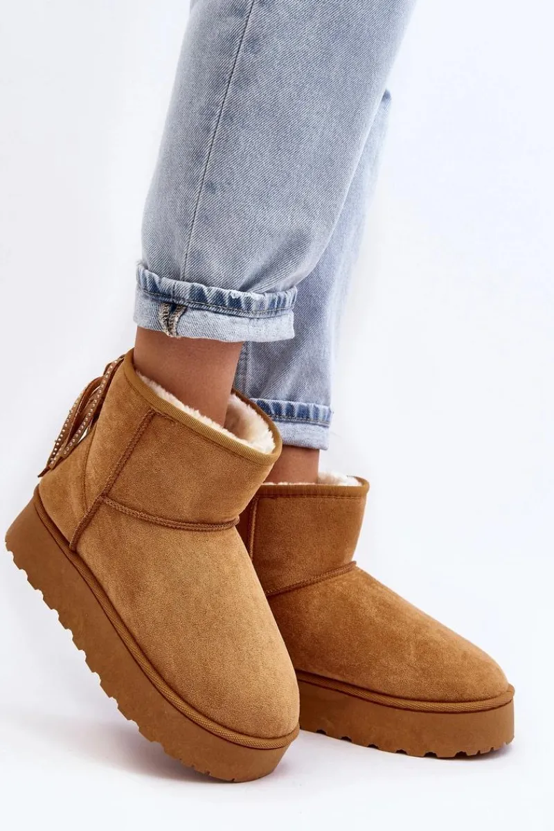 Śniegowce Damskie>Boto Damskie Śniegowce Na Masywnej Platformie Z Frędzlami Camel Lirico