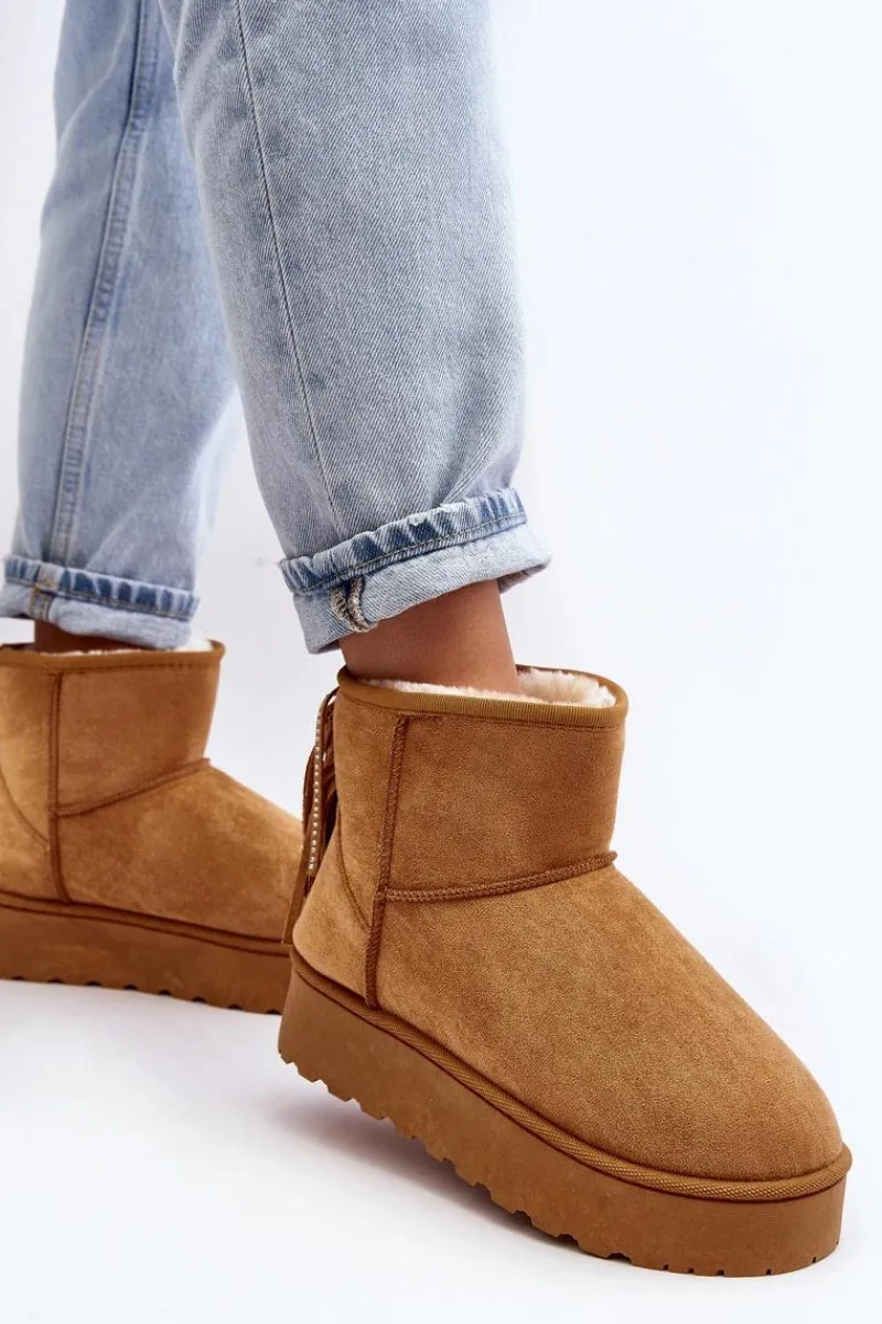 Śniegowce Damskie>Boto Damskie Śniegowce Na Masywnej Platformie Z Frędzlami Camel Lirico