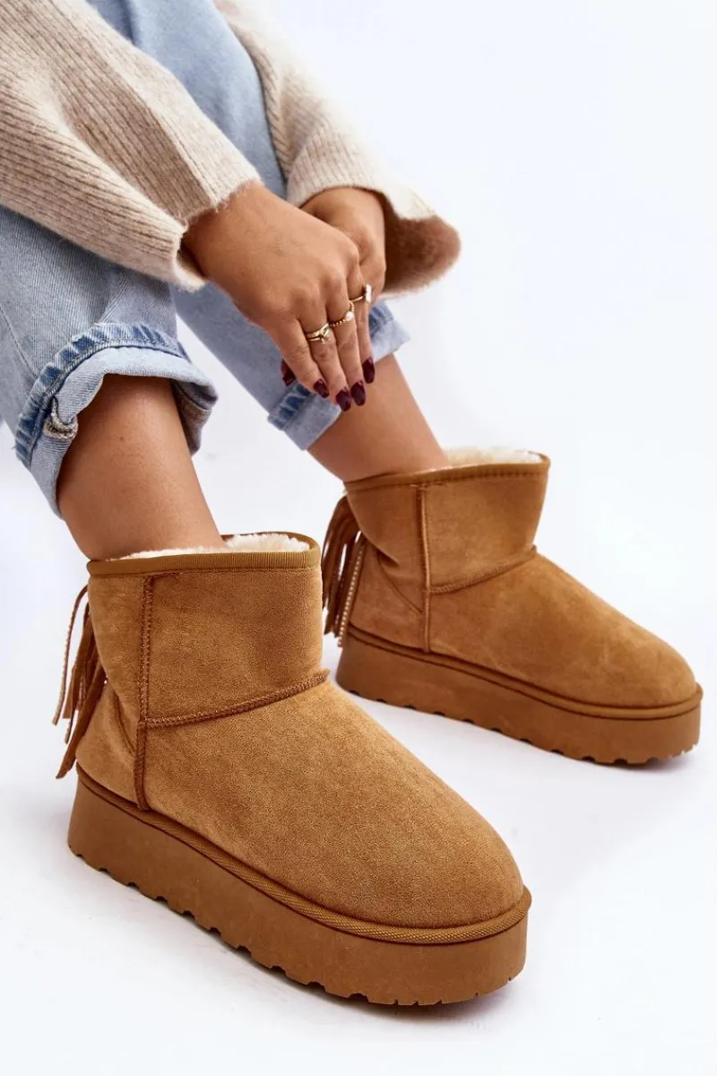 Śniegowce Damskie>Boto Damskie Śniegowce Na Masywnej Platformie Z Frędzlami Camel Lirico