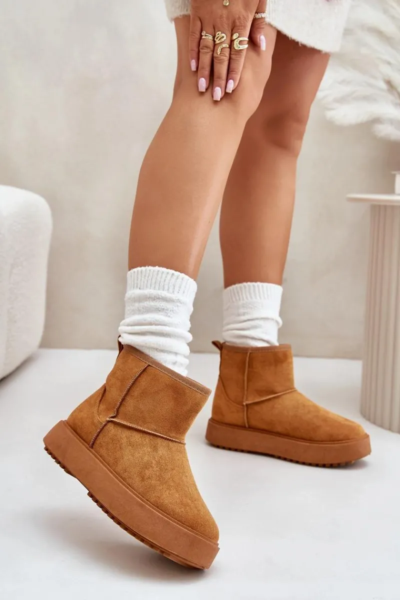 Śniegowce Damskie>Evento Damskie Śniegowce Na Platformie Z Eko Zamszu Camel Atteria