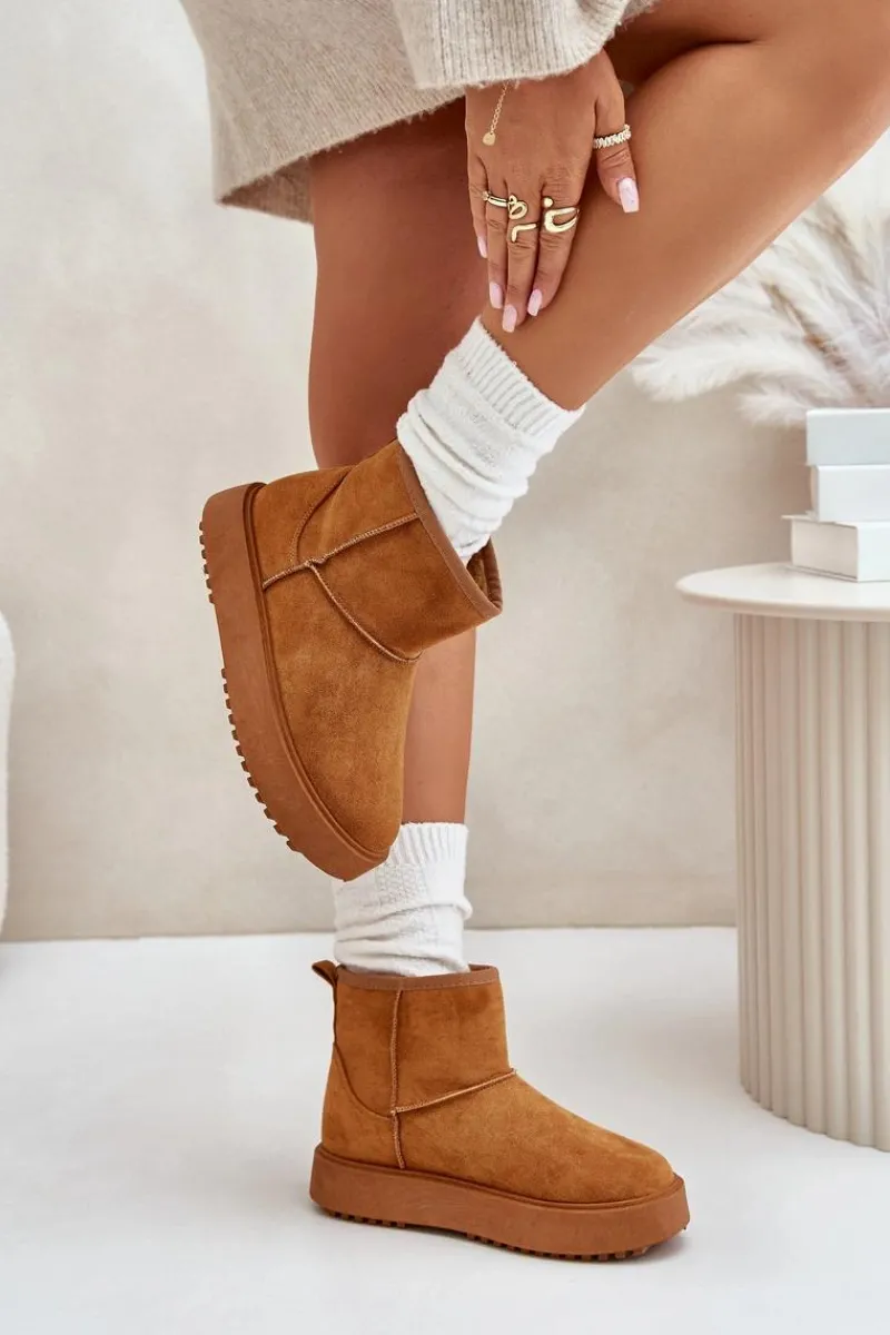 Śniegowce Damskie>Evento Damskie Śniegowce Na Platformie Z Eko Zamszu Camel Atteria