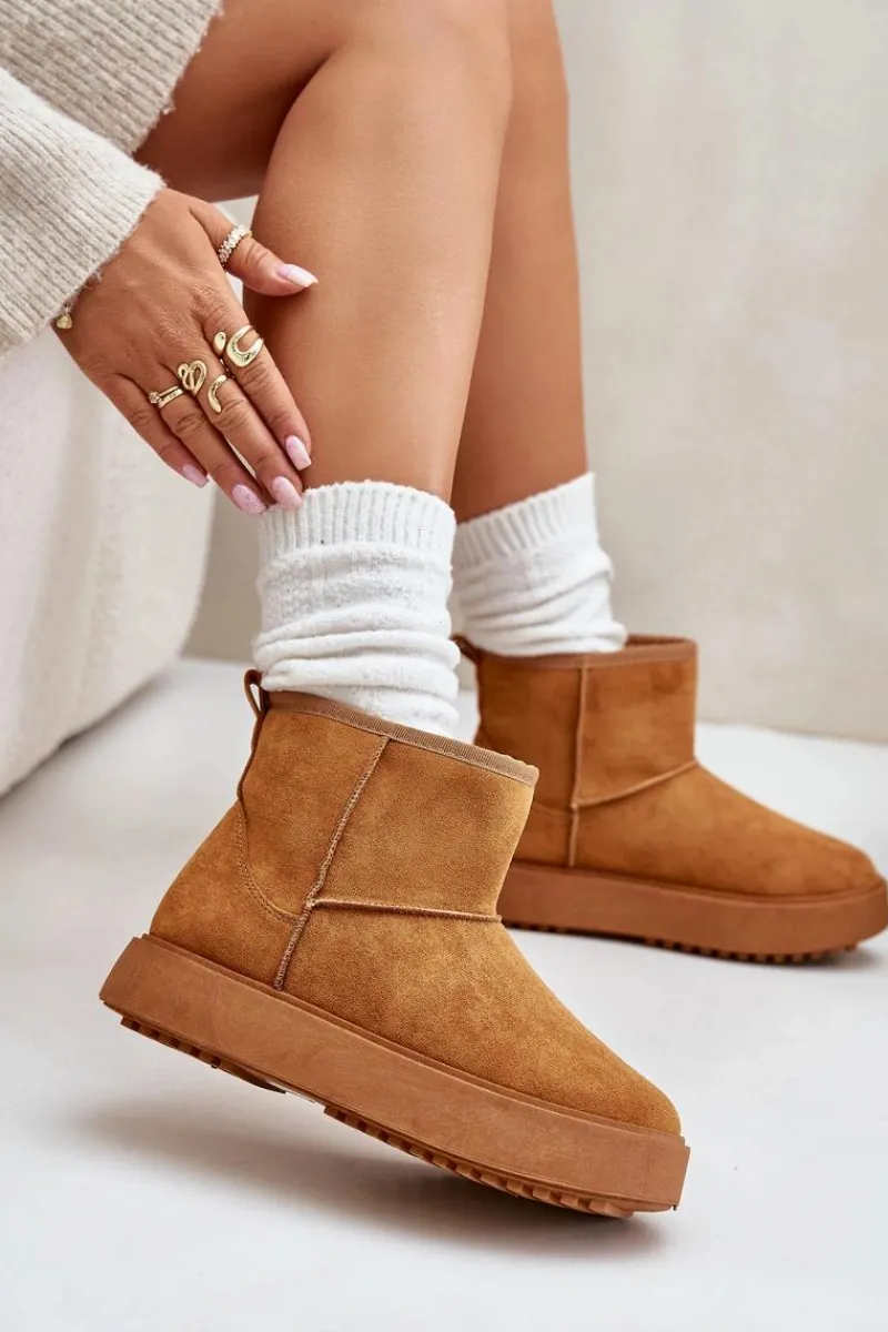 Śniegowce Damskie>Evento Damskie Śniegowce Na Platformie Z Eko Zamszu Camel Atteria