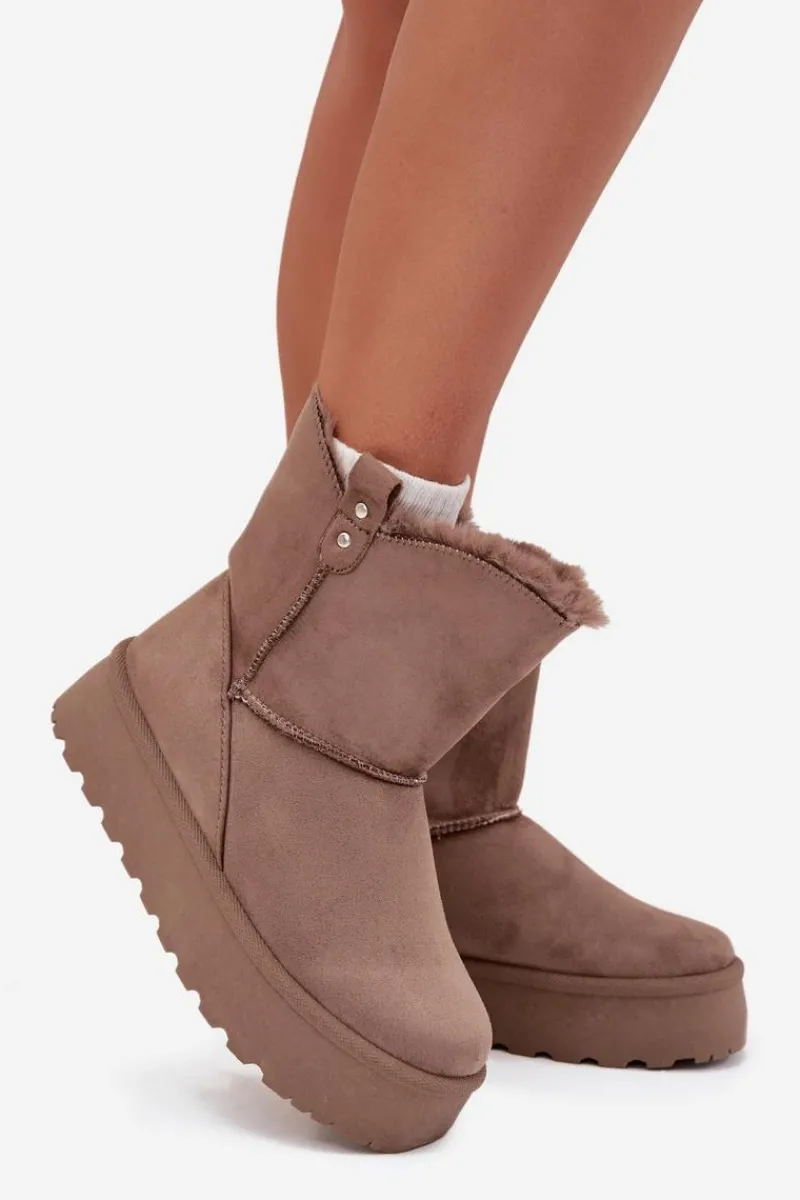 Śniegowce Damskie>Boto Damskie Śniegowce Na Platformie Z Futerkiem Ciemnobeżowe Evelira Beżowy