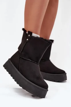 Clearance Boto Damskie Śniegowce Na Platformie Z Futerkiem Czarne Evelira Czarny