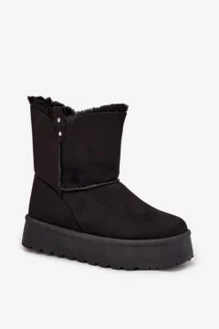 Clearance Boto Damskie Śniegowce Na Platformie Z Futerkiem Czarne Evelira Czarny