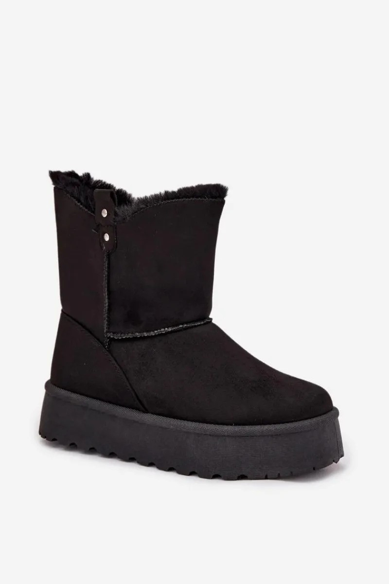 Clearance Boto Damskie Śniegowce Na Platformie Z Futerkiem Czarne Evelira Czarny