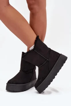 Clearance Boto Damskie Śniegowce Na Platformie Z Futerkiem Czarne Evelira Czarny