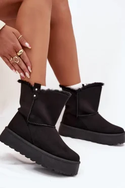 Clearance Boto Damskie Śniegowce Na Platformie Z Futerkiem Czarne Evelira Czarny