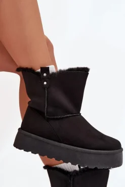 Clearance Boto Damskie Śniegowce Na Platformie Z Futerkiem Czarne Evelira Czarny