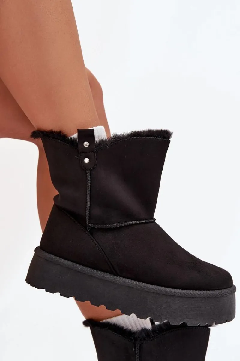Clearance Boto Damskie Śniegowce Na Platformie Z Futerkiem Czarne Evelira Czarny