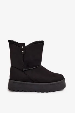 Clearance Boto Damskie Śniegowce Na Platformie Z Futerkiem Czarne Evelira Czarny