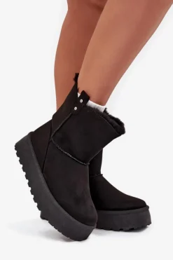 Clearance Boto Damskie Śniegowce Na Platformie Z Futerkiem Czarne Evelira Czarny