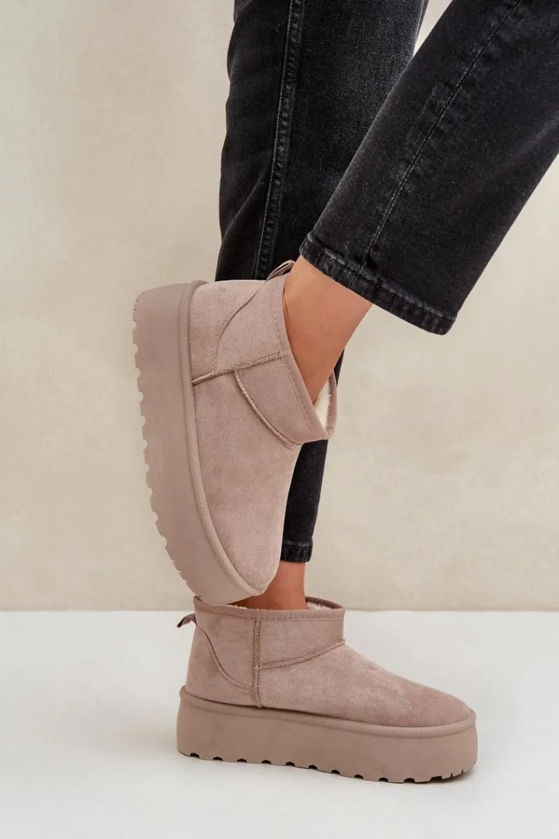 Śniegowce Damskie>Boto Damskie Śniegowce Na Platformie Beżowe Ninala