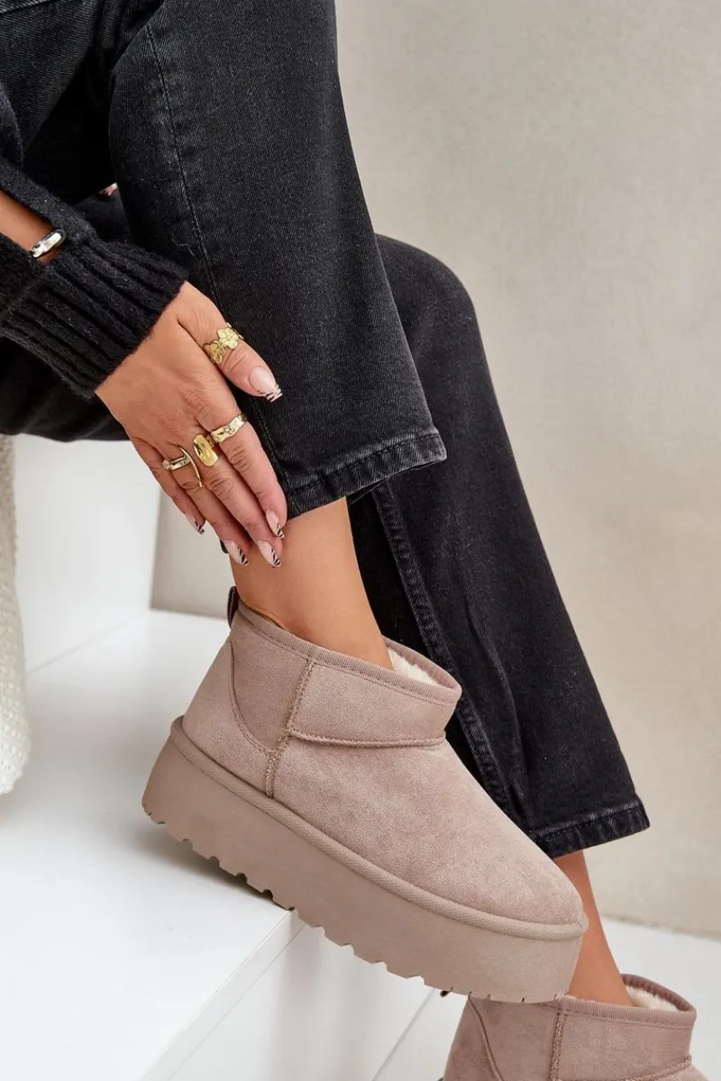 Śniegowce Damskie>Boto Damskie Śniegowce Na Platformie Beżowe Ninala