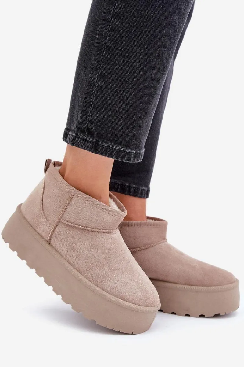 Śniegowce Damskie>Boto Damskie Śniegowce Na Platformie Beżowe Ninala